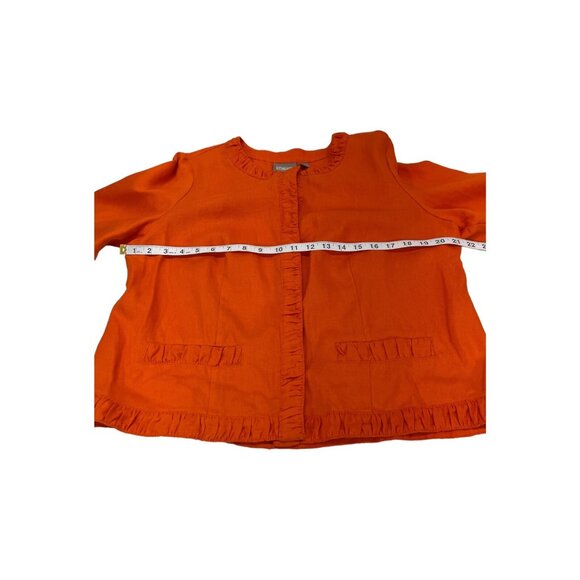 Chicos Jacket Blazer Women M Orange Linen Ruffle Trim Snap Front Office Career - Picture 6 of 8
